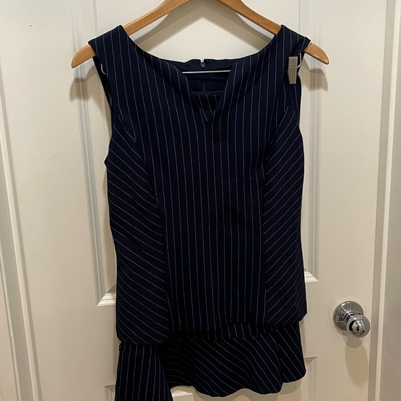 White House Black Market Blue Pleated Pencil Skirt and Top Suit Set Stretchy - Picture 2 of 8